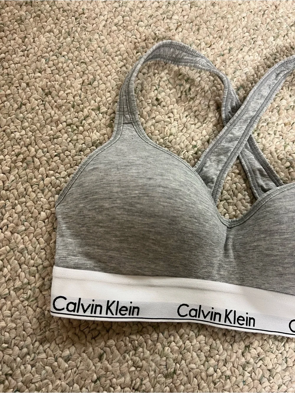 Calvin Klein Gray Heather Wireless Bralette with White Logo Band